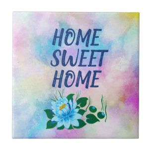 Azulejo Hogar Sweet Home Colorful Watercolor Floral Textos