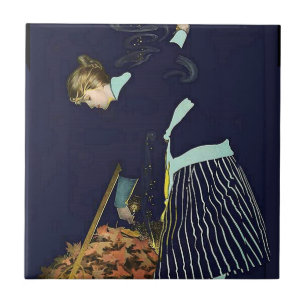 Azulejo Hoguera de hojas de otoño de C Coles Phillips