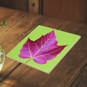 Azulejo Hoja de Arce de Otoño Rojo sobre Floral Verde