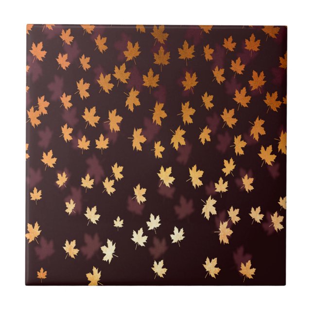 Azulejo Hoja de arce dorada en rojo oscuro (Frente)