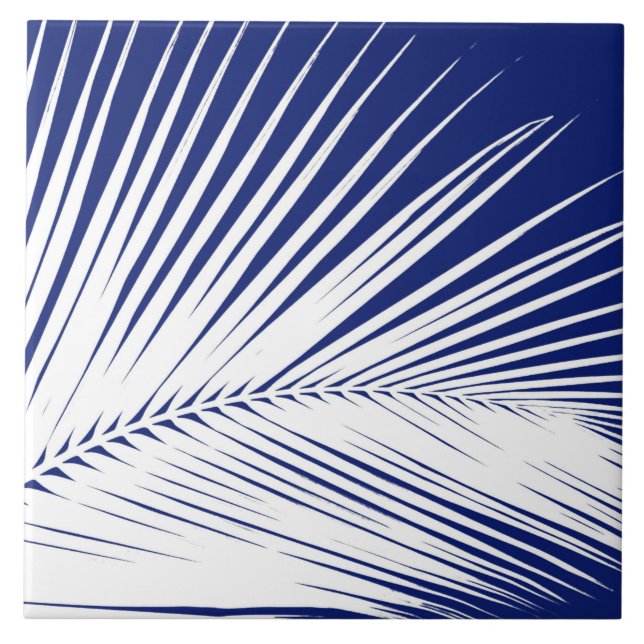 Azulejo Hoja de palma - azules marinos y blanco (Frente)