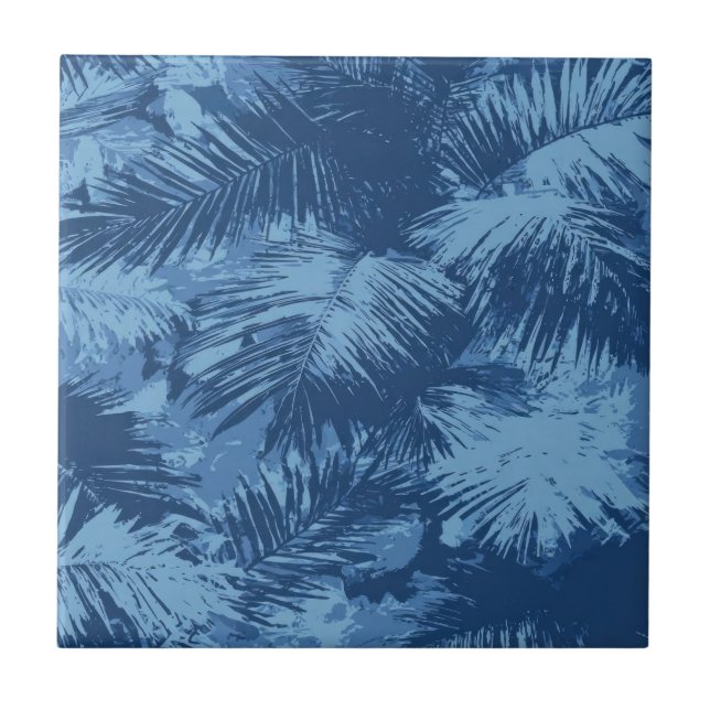 Azulejo Hoja de Palma Tropical Azul (Frente)