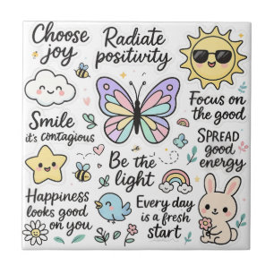 Azulejo Hoja inspiradora de Pegatina de mariposas Kawaii-B