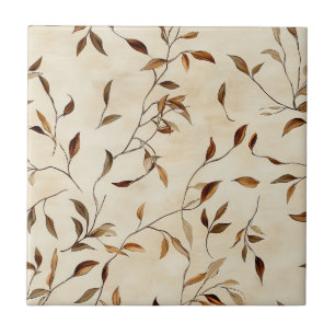 Azulejo Hoja Prensada de Otoño en Oro Marrón y Oliva