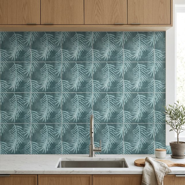 Azulejo Hoja Tropical Acuarela Verde Turquesa (Teal Green Watercolor Tropical Leaf Ceramic Tile)