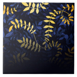 Azulejo Hojas azules y doradas