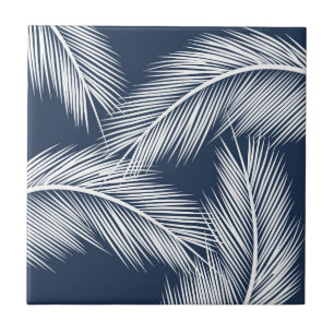 Azulejo Hojas blancas de palmera en un fondo de color azul