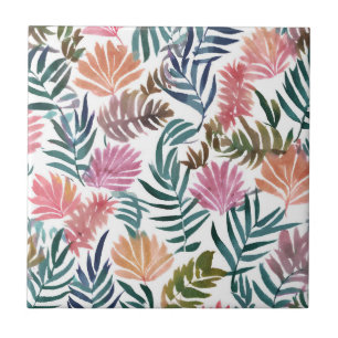 Azulejo Hojas Botánicas Acuarela Hoja Floral Colorida