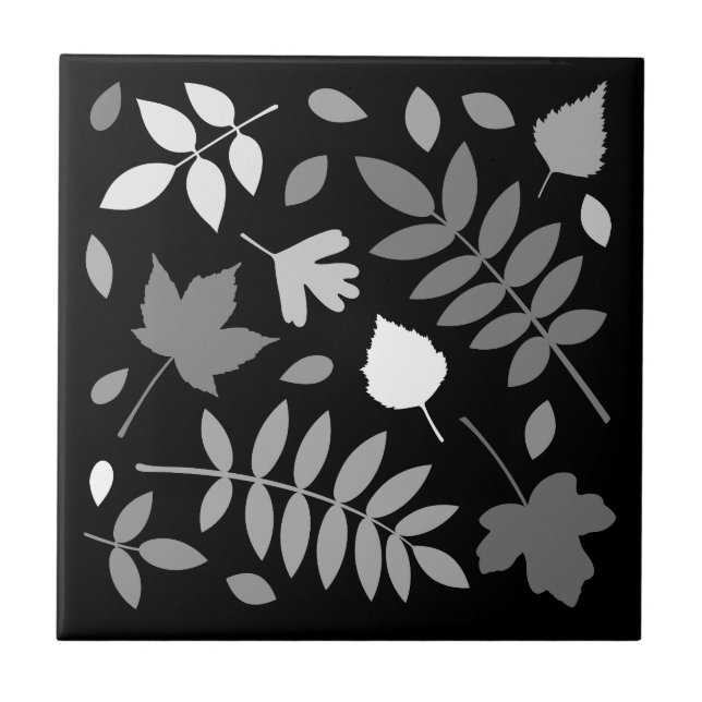 Azulejo Hojas caídas Diseñar el negro blanco gris (Frente)