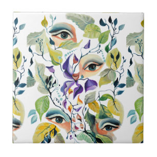 Azulejo Hojas Coloridas Femeninas Elegantes Pintadas a Man