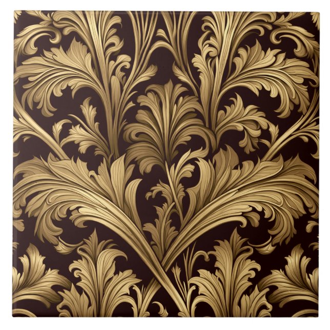 Azulejo Hojas de Acanthus (Tono de oro antiguo) (Frente)