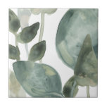 Azulejo Hojas de agua - Acuarela<br><div class="desc">Agua sale II por June Erica Vess. El follaje acuático verde sobre un fondo blanco.</div>