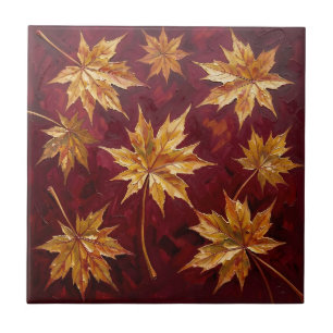 Azulejo Hojas de Arce Doradas Pintura de Otoño