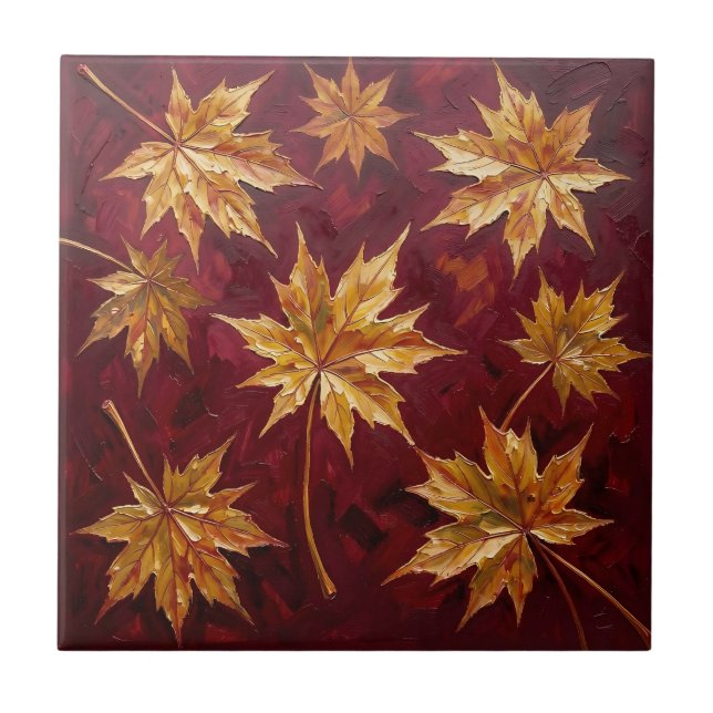 Azulejo Hojas de Arce Doradas Pintura de Otoño (Frente)