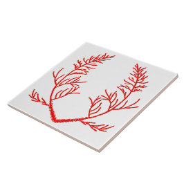 Azulejo Hojas de cedro sobre una tela blanca de cerámica