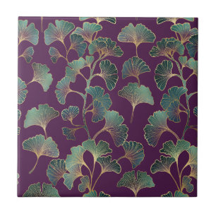 Azulejo Hojas de Ginkgo Tael de Lujo sobre Púrpura Profund