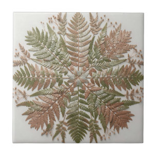 Azulejo Hojas de helecho verde cobre botánico prensadas
