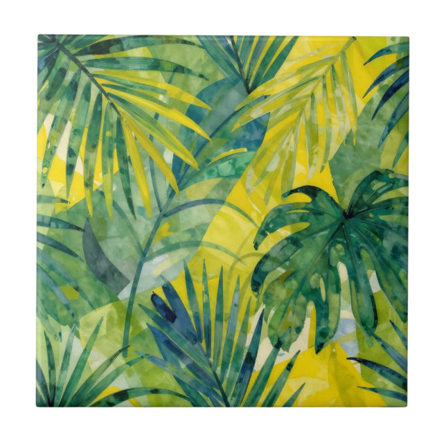 Azulejo Hojas de la jungla de Monstera de palma tropical (Frente)