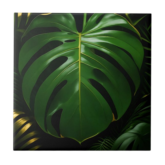 Azulejo Hojas de Monstera Gold Jungle Glamour (Frente)