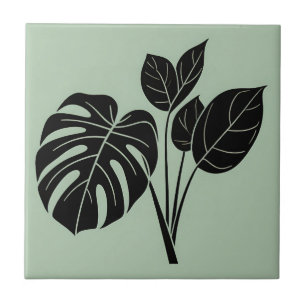 Azulejo Hojas de Monstera Minimalista Tropical Salvia