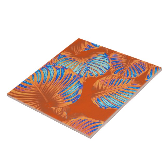 Azulejo Hojas de Monstera Tropical Naranja quemadas (Lado)