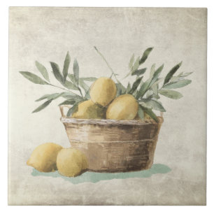 Azulejo Hojas de olivo mediterráneas de limones rústicas