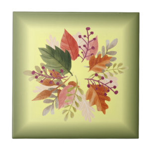 Azulejo Hojas de Otoño ~ Rojo y Dorado ~ Acentuados Salpic
