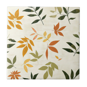 Azulejo Hojas de Otoño Rústicas Vintage en Tonos Dorados y