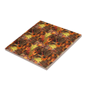 Azulejo Hojas de Otoño y Piñas de Acción de Gracias