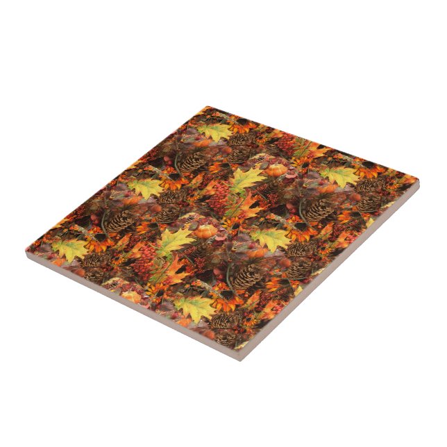Azulejo Hojas de Otoño y Piñas de Acción de Gracias (Lado)