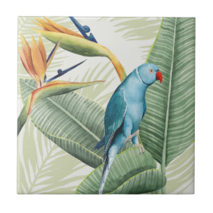 Azulejo Hojas de palma con pájaro azul