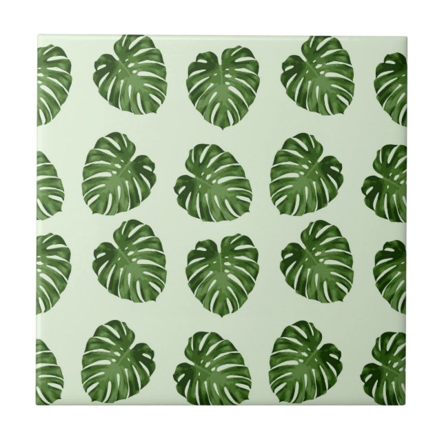 Azulejo Hojas de palma, hojas verdes, patrón tropical (Frente)