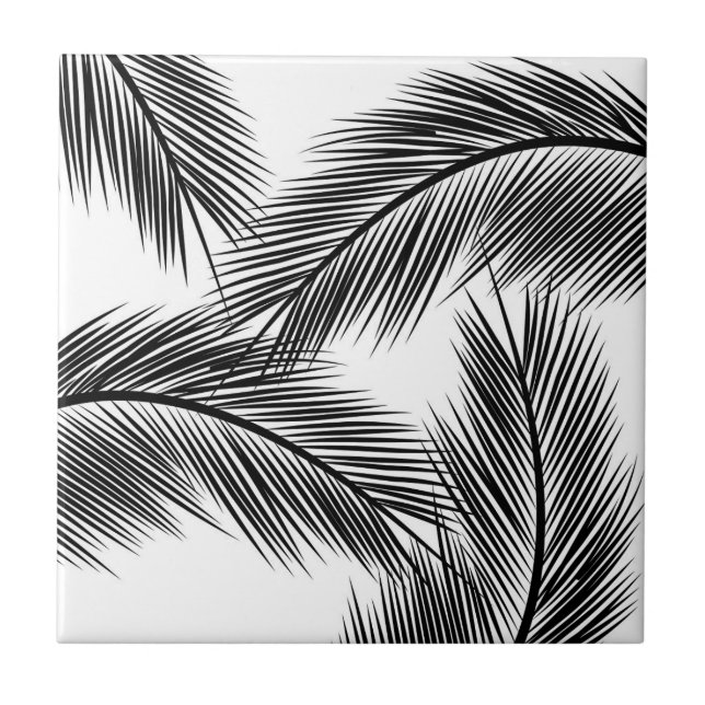 Azulejo Hojas de palma negras sobre fondo blanco (Frente)