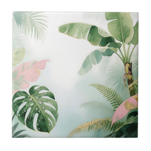 Azulejo Hojas de Selva Tropical Acuarela