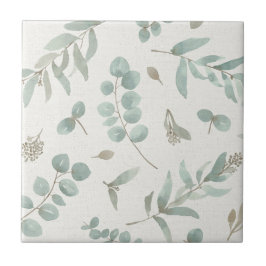 Azulejo Hojas del eucalipto en fondo del beige de la