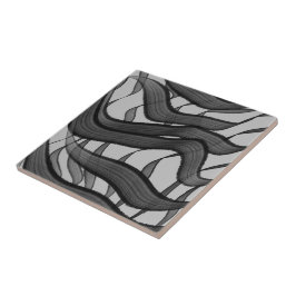 Azulejo Hojas Florales De Color Negro Y Gris Abstracto