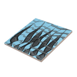 Azulejo Hojas Florales De Color Negro Y Gris Abstracto