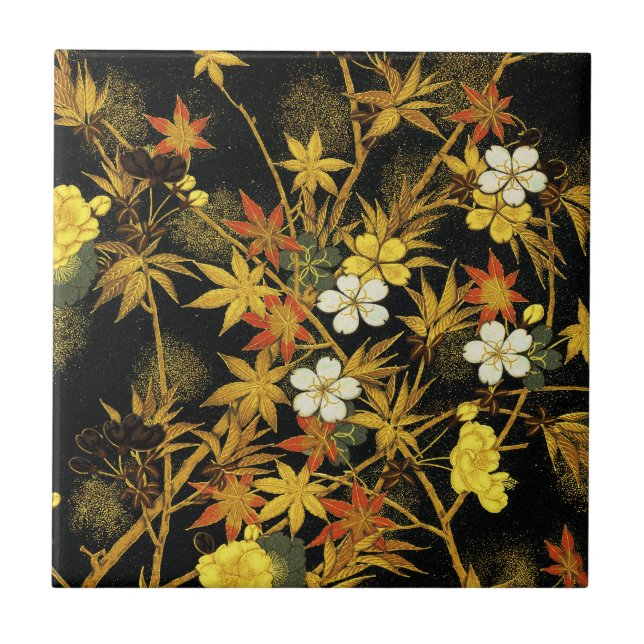 Azulejo Hojas japonesas de otoño Antiguo Botánico (Frente)