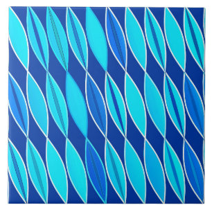 Azulejo Hojas modernas de mediados del siglo, cobalto y az