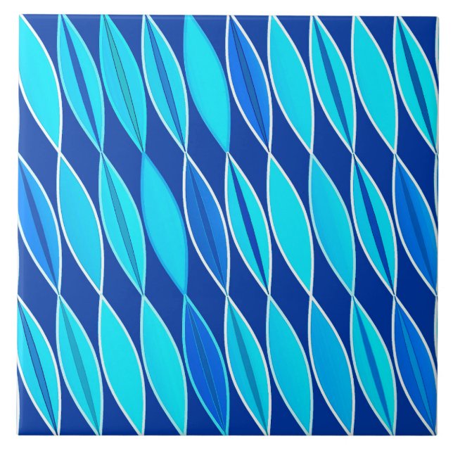 Azulejo Hojas modernas de mediados del siglo XX, cobalto y (Frente)
