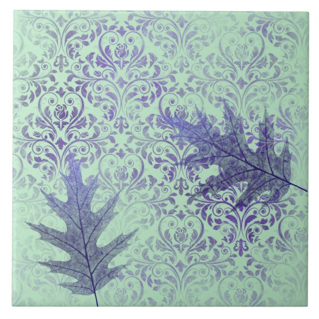 Azulejo Hojas moradas verdes del Boho (Frente)