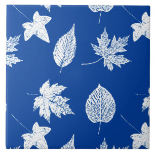 Azulejo Hojas otoñales - azul blanco y cobalto