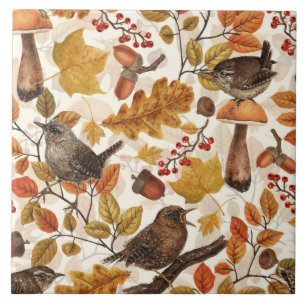 Azulejo Hojas otoñales, bayas, setas y venas