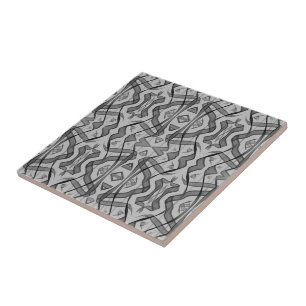 Azulejo Hojas plumadas abstractas en negro y gris reflejad