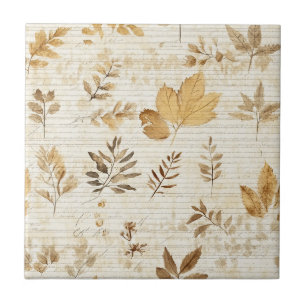 Azulejo Hojas Terrosas Amarillo-Marrón sobre Fondo Otoñal 