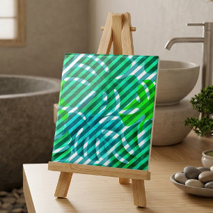 Azulejo Hojas tropicales de Monstera y rayas diagonales