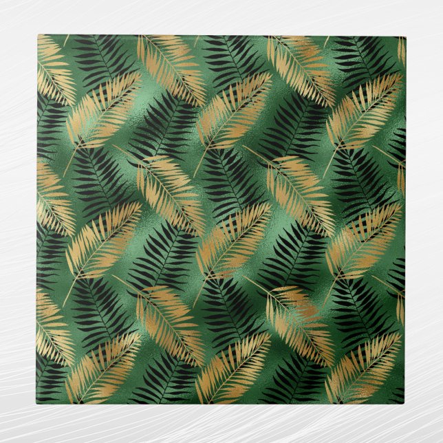 Azulejo Hojas tropicales de paleta verde dorada (Subido por el creador)