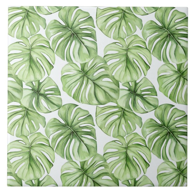 Azulejo Hojas tropicales de palma verde (Frente)