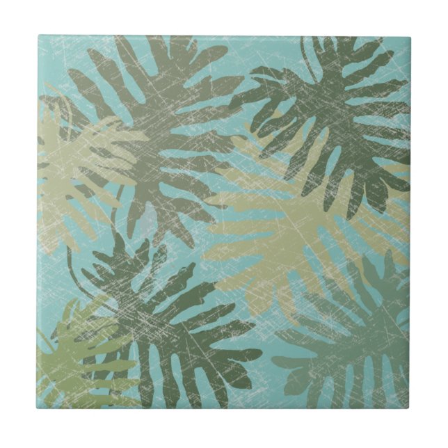 Azulejo Hojas tropicales desvanecidas (Frente)