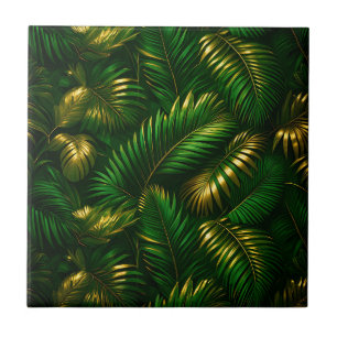 Azulejo Hojas Tropicales Doradas Jungla Luxe